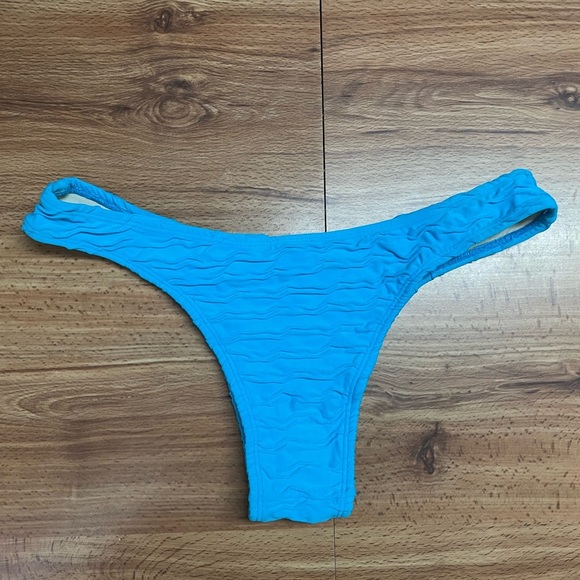 Aqua Blue Textured Brazilian Bikini Bottom - Picture 2 of 4